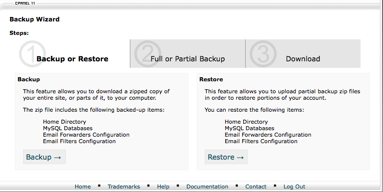 cpanel Backup Wizard