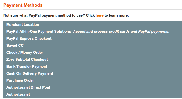 Paypal methods in Magneto