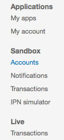 PayPal sandbox accounts