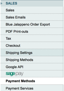 Payment methods section in the Magento Admin Panel
